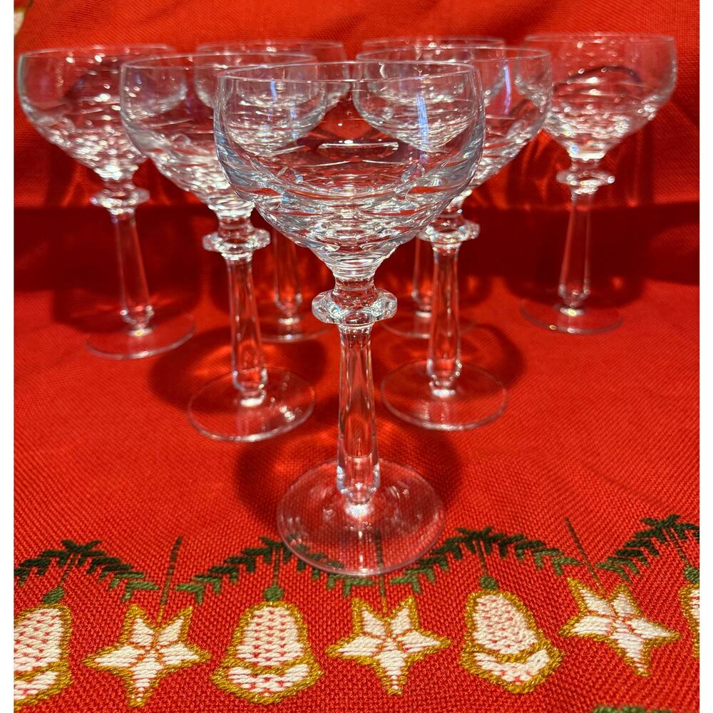 Set of 7 Vintage Bohemian / Czech Hand Cut Lead Crystal Hock Wine Glasses - 8.5"